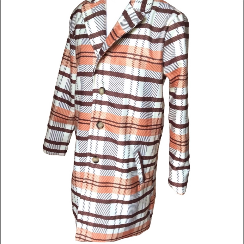 Plaid mid length coat - Size:Medium